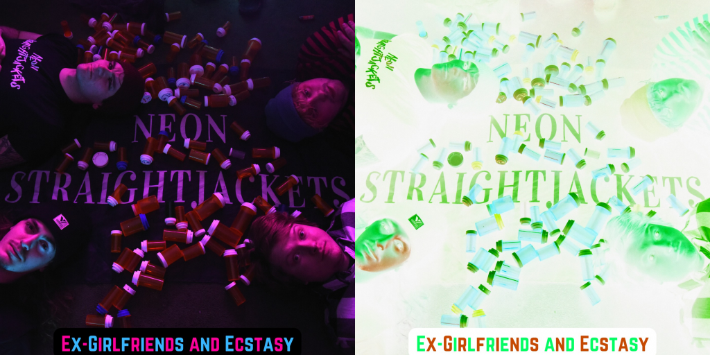 Album artwork for the debut album by Neon Straightjackets, "Ex-Girlfriends And Ecstasy."