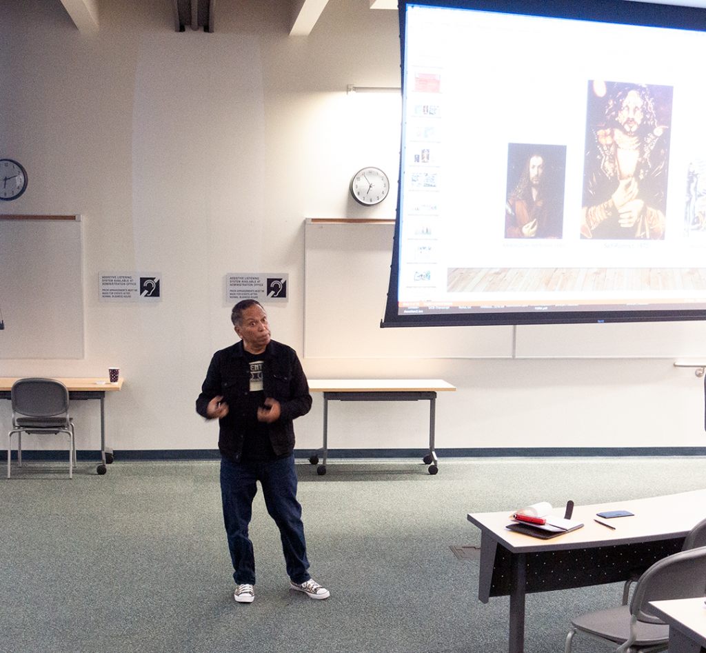 Chicano Artist Glugio Nicandro, aka Gronk, At Cerritos College, August 28 2023. Photo by Keith Walsh